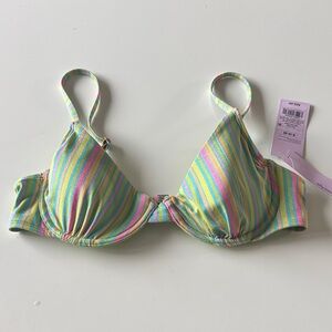 Striped Pastel Bikini Top - Pink, Yellow, Green, Blue